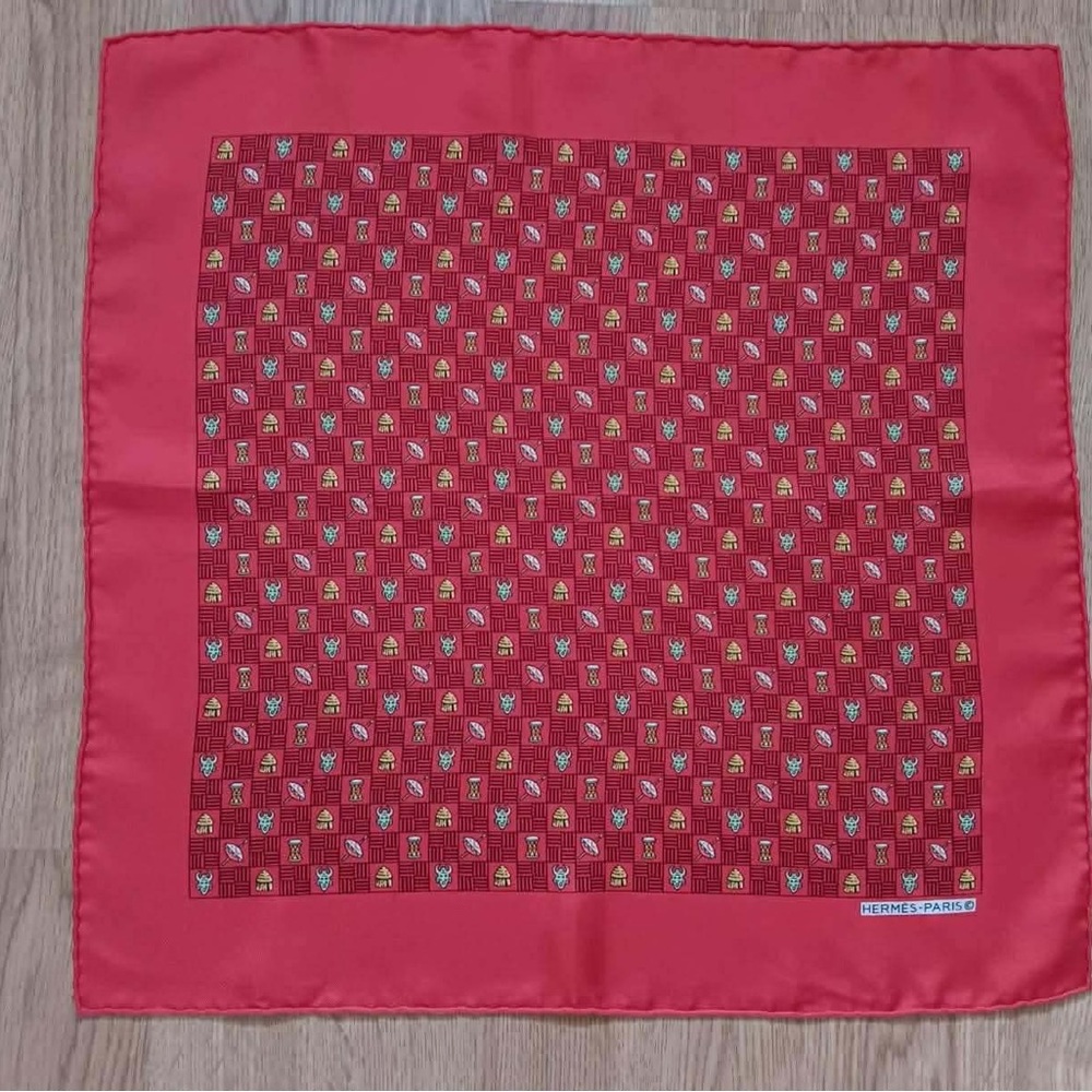 Vintage Hermes 100% Silk Scarf Red 16 X 16